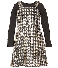 Rare Editions Big Girls Sleeveless Sequin-Embellished Boucle Jumper Dress & Long-Sleeve Solid Rib-Knit T-Shirt Set