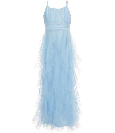 Rare Editions Big Girls Sleeveless Shirred-Bodice Cascading-Skirted Mesh Maxi Dress