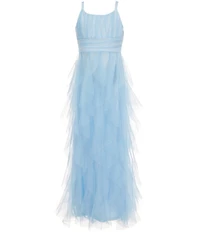 Rare Editions Big Girls Sleeveless Shirred-Bodice Cascading-Skirted Mesh Maxi Dress