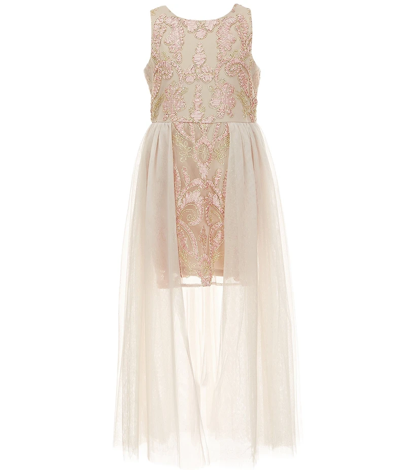 Rare Editions Big Girls Sleeveless Soutache-Embroidered Mesh-Overlay Walk-Through Skirted Dress