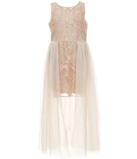 Rare Editions Big Girls Sleeveless Soutache-Embroidered Mesh-Overlay Walk-Through Skirted Dress