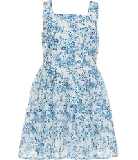 Rare Editions Big Girls Sleeveless Square Neck 2-Tier Drop-Waist Printed Woven Eyelet Mini Dress