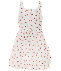 Rare Editions Big Girls Sleeveless Strawberry Printed Mock-Corset Drop-Waist Dress