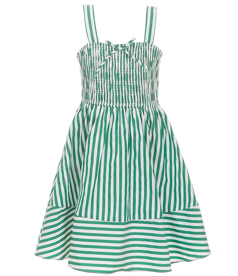 Rare Editions Big Girls Sleeveless Striped Smocked-Bodice/Shirred-Skirted Dress