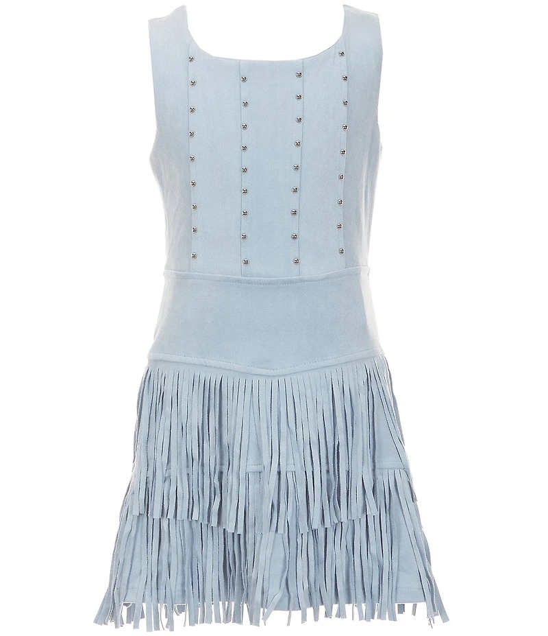 Rare Editions Big Girls Sleeveless Studded-Bodice Fringed-Skirted Drop-Waist Dress
