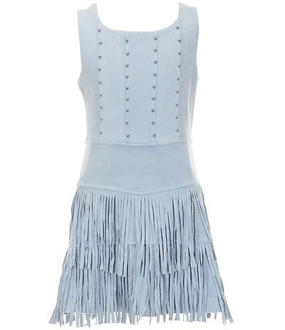 Rare Editions Big Girls Sleeveless Studded-Bodice Fringed-Skirted Drop-Waist Dress