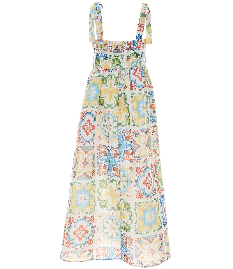 Rare Editions Big Girls Sleeveless Tile-Printed Linen-Look Dress