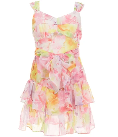 Rare Editions Big Girls Sleeveless Watercolor-Floral Chiffon Dress