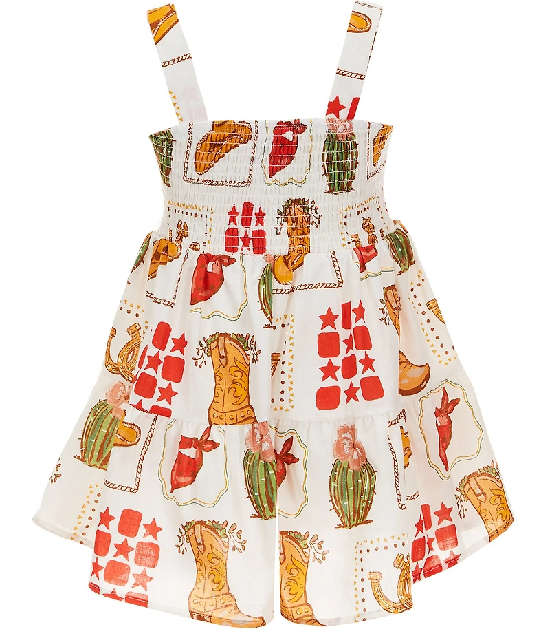 Rare Editions Big Girls Sleeveless Smocked Western-Print Romper