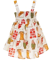 Rare Editions Big Girls Sleeveless Smocked Western-Print Romper
