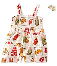 Rare Editions Big Girls Sleeveless Smocked Western-Print Romper