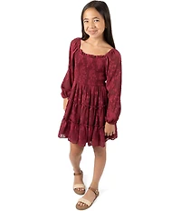Rare Editions Big Girls Smocked Burnout Chiffon Long Sleeve Dress
