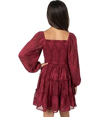Rare Editions Big Girls Smocked Burnout Chiffon Long Sleeve Dress