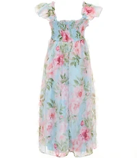 Rare Editions Big Girls Smocked Bodice Flutter Sleeve Floral Printed Chiffon Maxi Dress