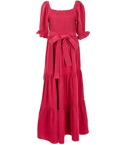 Rare Editions Big Girls Woven Cotton Puff Sleeve Bodice Tiered Maxi Dress