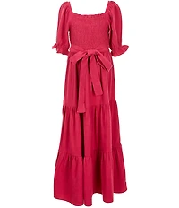 Rare Editions Big Girls Woven Cotton Puff Sleeve Bodice Tiered Maxi Dress