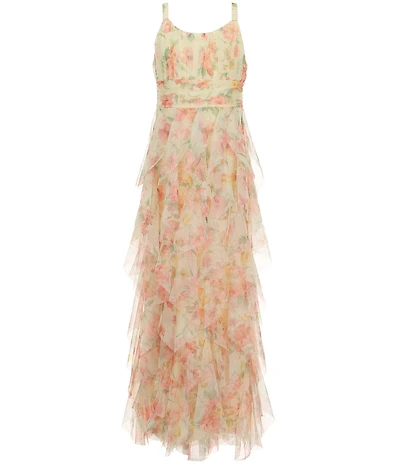 Rare Editions Big Girls Floral Cascading Mesh A-line Maxi Dress