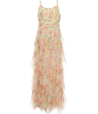 Rare Editions Big Girls Floral Cascading Mesh A-line Maxi Dress