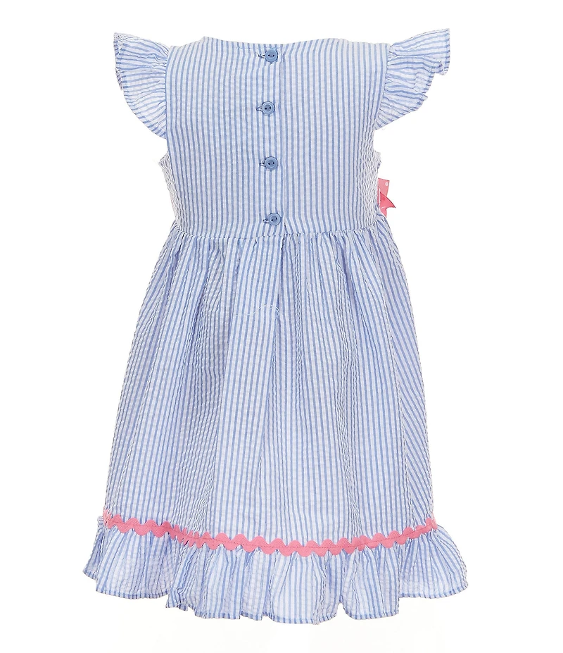 Rare Editions Little Girls Flutter-Sleeve Boat/Anchor-Shiffli-Embroidered Checked Seersucker Fit-And-Flare Dress