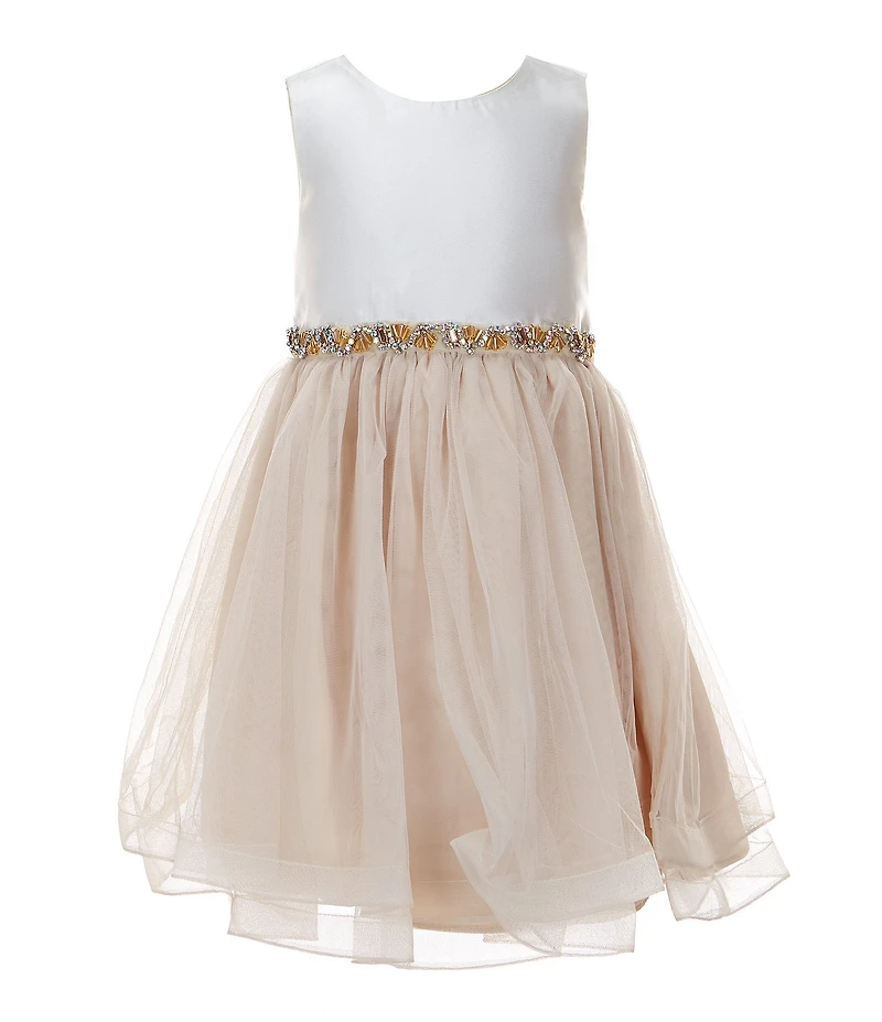 Rare Editions Little Girls Sleeveless Color Block Mikado Beaded Trim Fit & Flare Dress