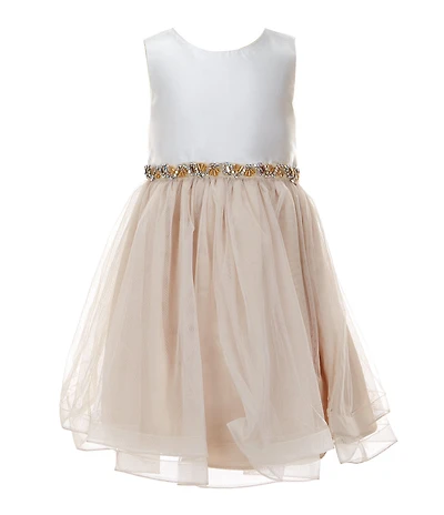Rare Editions Little Girls Sleeveless Color Block Mikado Beaded Trim Fit & Flare Dress