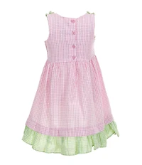 Rare Editions Little Girls Sleeveless Daisy-Appliqued Checked Seersucker Fit-And-Flare Dress