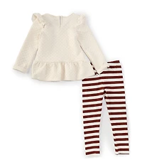 Rare Editions Little Girls Textured Glitter-Accented Double-Knit Top & Striped Jersey-Knit Leggings Set