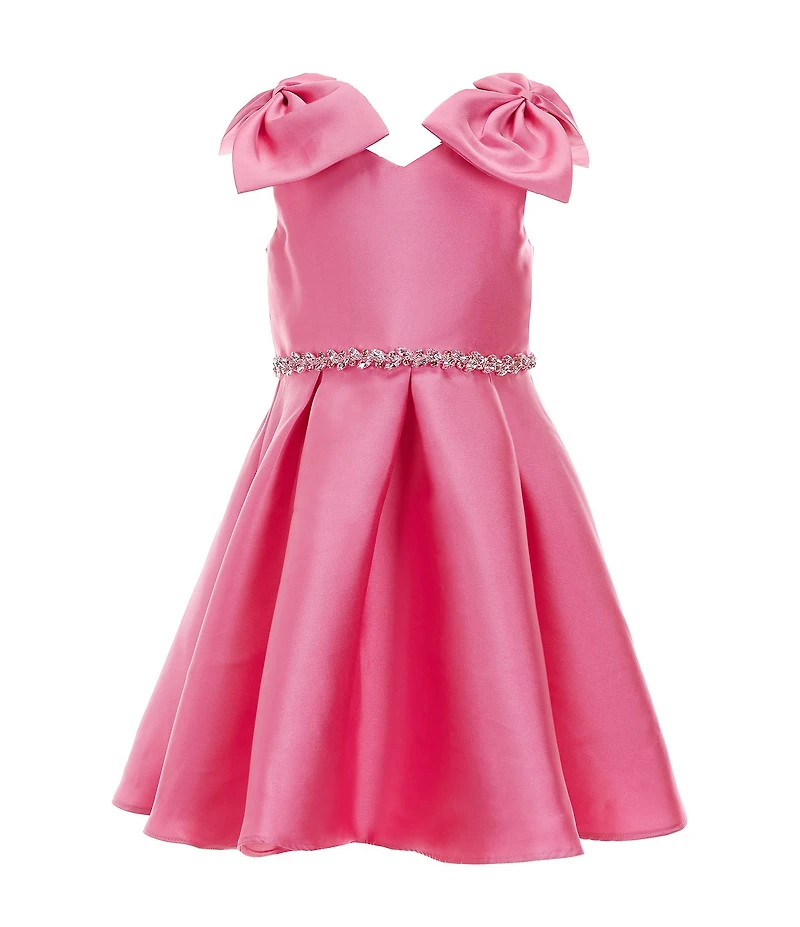 Rare Editions Little Girls Bow-Accented-Shoulder Mikado Fit & Flare Dress