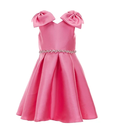 Rare Editions Little Girls Bow-Accented-Shoulder Mikado Fit & Flare Dress