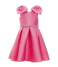 Rare Editions Little Girls Bow-Accented-Shoulder Mikado Fit & Flare Dress