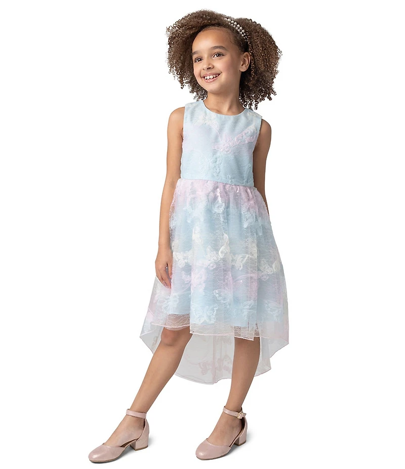 Rare Editions Little Girls Butterfly-Soutache Lace High-Low-Hem Dress