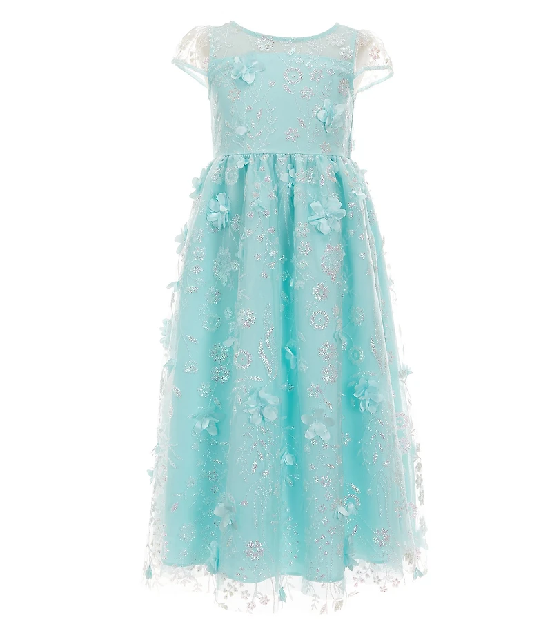 Rare Editions Little Girls Cap-Sleeve Glitter-Accented Soutache-Embroidered Mesh Fit & Flare Dress