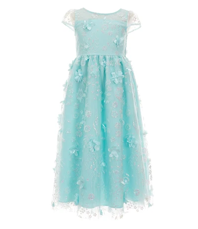 Rare Editions Little Girls Cap-Sleeve Glitter-Accented Soutache-Embroidered Mesh Fit & Flare Dress