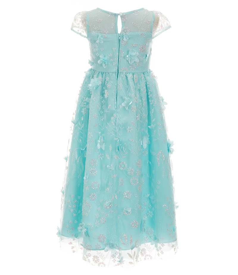 Rare Editions Little Girls Cap-Sleeve Glitter-Accented Soutache-Embroidered Mesh Fit & Flare Dress