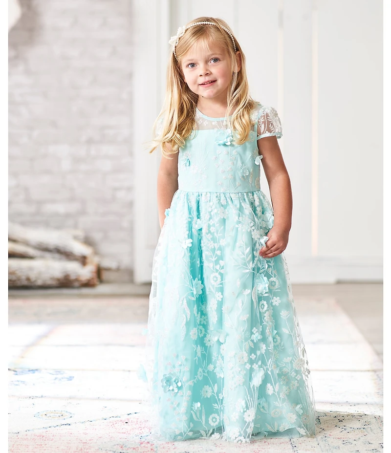 Rare Editions Little Girls Cap-Sleeve Glitter-Accented Soutache-Embroidered Mesh Fit & Flare Dress