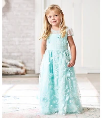 Rare Editions Little Girls Cap-Sleeve Glitter-Accented Soutache-Embroidered Mesh Fit & Flare Dress