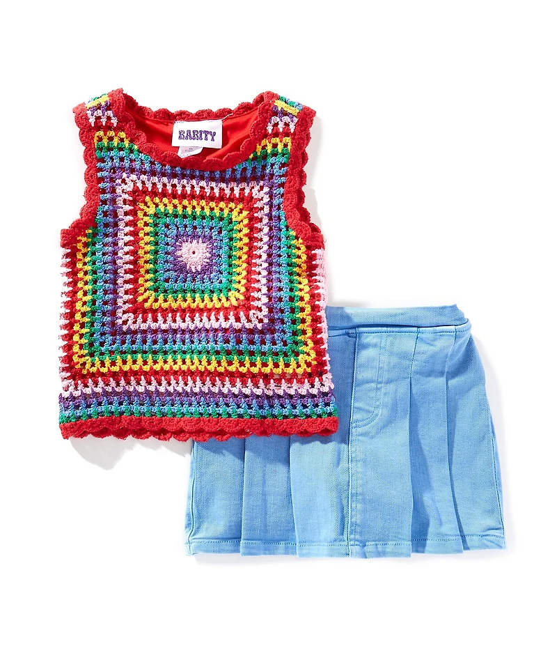 Rare Editions Little Girls Crochet Tank Denim Skort Set