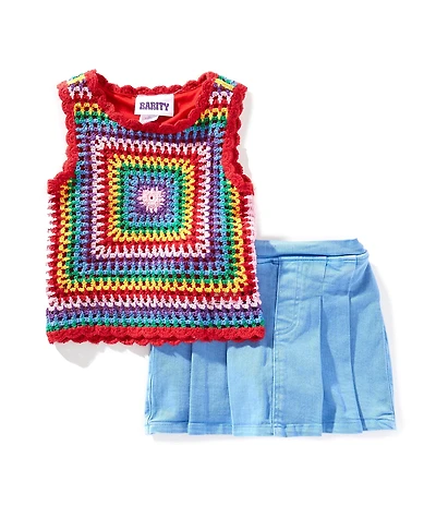 Rare Editions Little Girls Crochet Tank Denim Skort Set