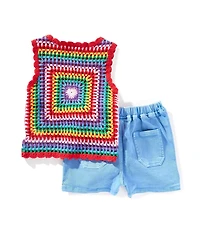 Rare Editions Little Girls Crochet Tank Denim Skort Set