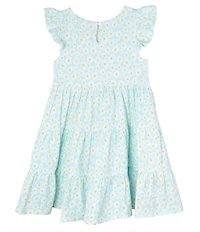 Rare Editions Little Girls Flutter Cap Sleeve Daisy-Printed Fit & Flare Knit Dress