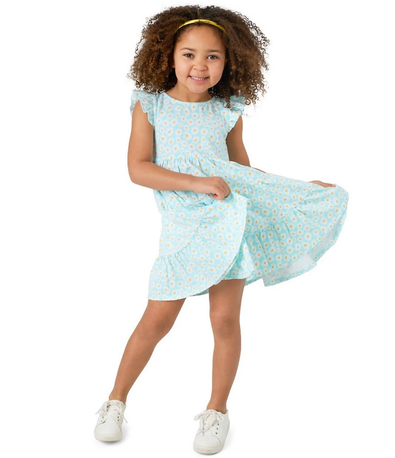 Rare Editions Little Girls Flutter Cap Sleeve Daisy-Printed Fit & Flare Knit Dress