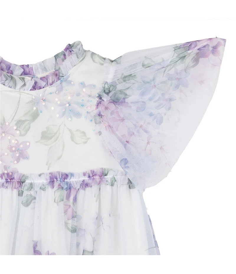 Rare Editions Little Girls Flutter-Sleeve Floral-Printed Fit-And-Flare Dress