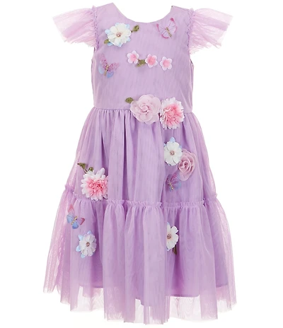 Rare Editions Little Girls Flutter-Sleeve 3D Floral/Butterfly-Appliqued Fit-And-Flare Dress