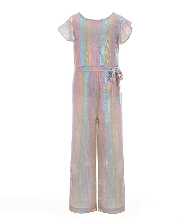 Rare Editions Little Girls Flutter-Sleeve Iridescent-Sparkle Jumpsuit