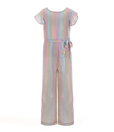 Rare Editions Little Girls Flutter-Sleeve Iridescent-Sparkle Jumpsuit
