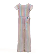 Rare Editions Little Girls Flutter-Sleeve Iridescent-Sparkle Jumpsuit