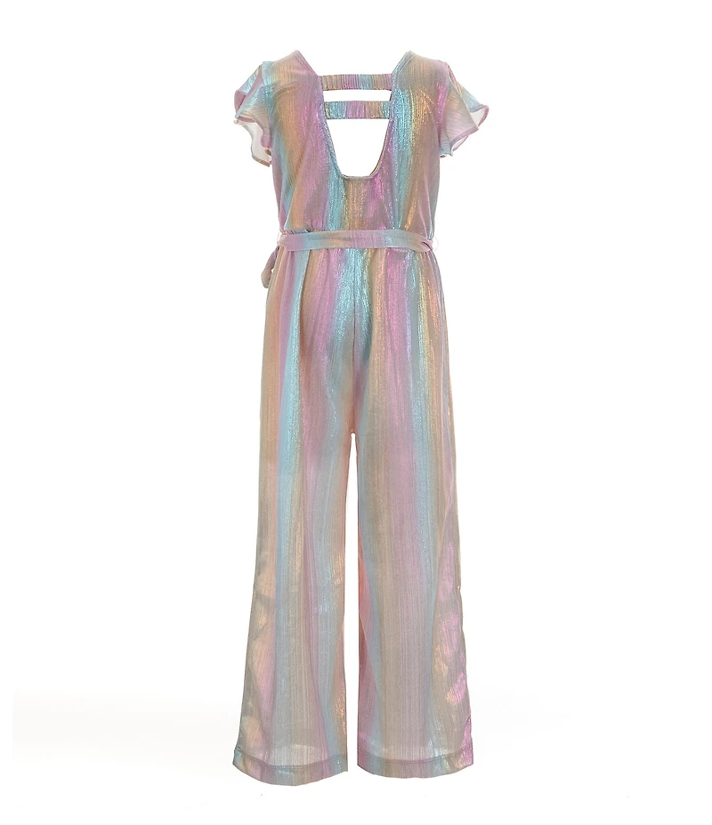 Rare Editions Little Girls Flutter-Sleeve Iridescent-Sparkle Jumpsuit