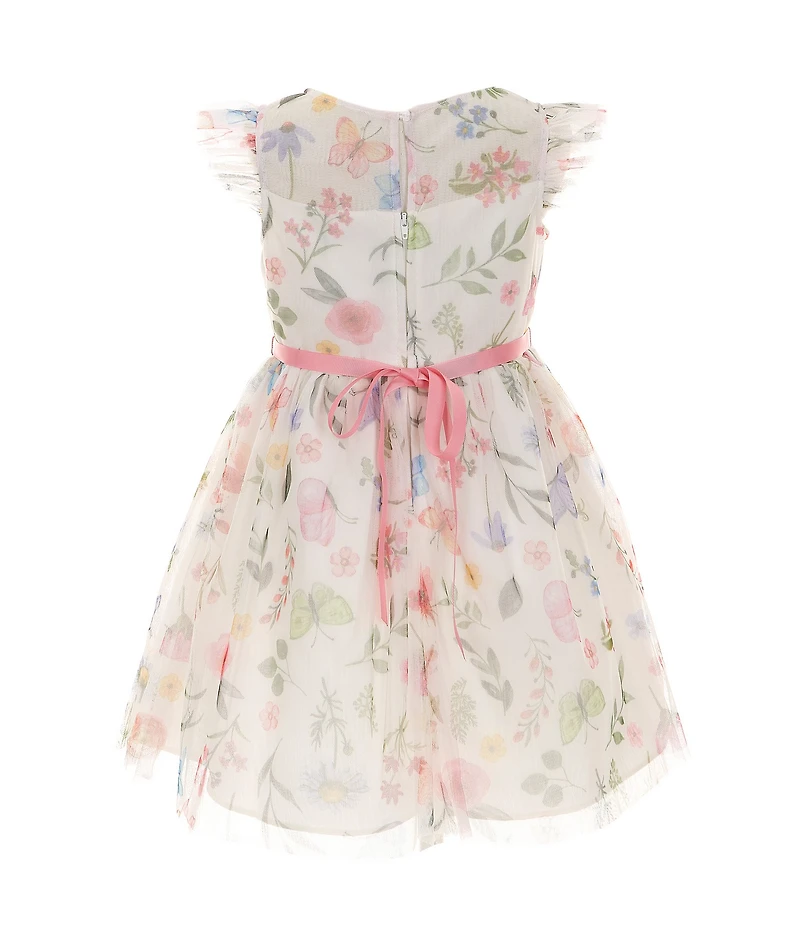 Rare Editions Little Girls Flutter-Sleeve Floral Print Mesh Dress
