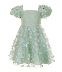 Rare Editions Little Girls Flutter-Sleeve Ruched-Bodice Butterfly-Appliqued Fit-And-Flare Dress