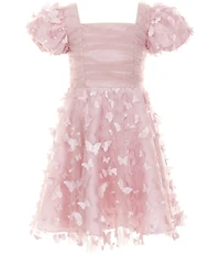 Rare Editions Little Girls Flutter-Sleeve Ruched-Bodice Butterfly-Appliqued Fit-And-Flare Dress